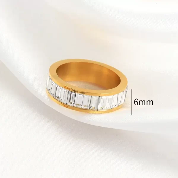 Ring Sample Showing Size, Clear Cubic Zircon Baguette, Gold Color