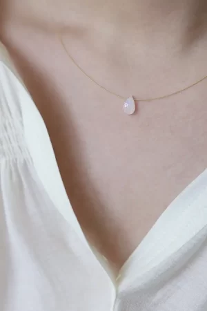 Crystals Healing Stones Necklace, shown on a woman's Neck