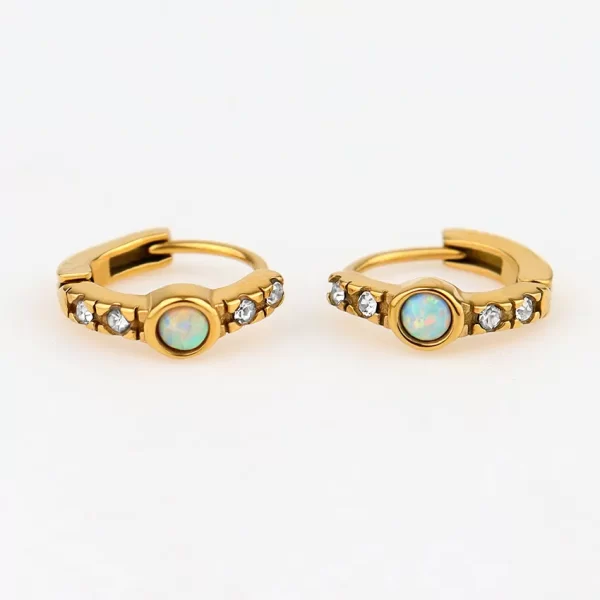 horizontal view of Essentials Opal Huggie earrings