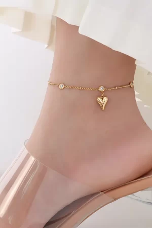 Heart Charm Anklet Gold