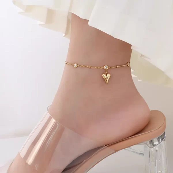 Heart Charm Anklet Gold