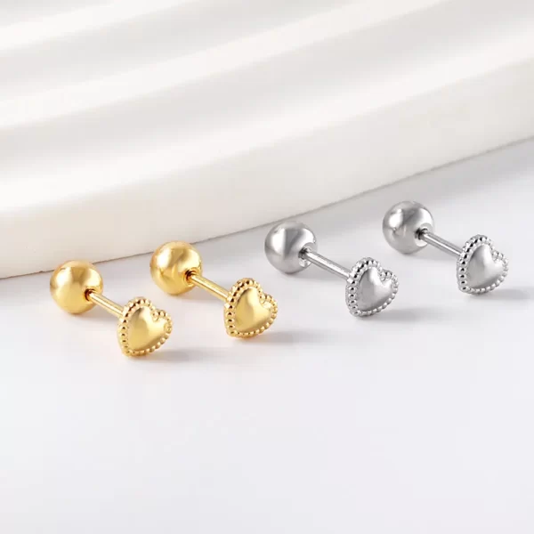 Heart-shaped earrings, Gold and Titanium color, in the shape of dots