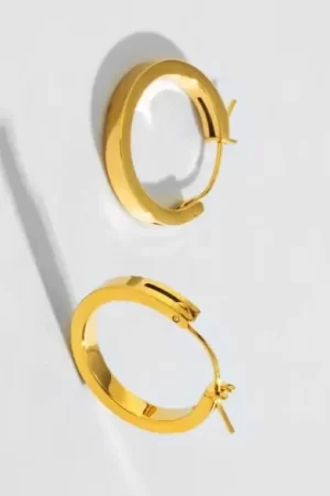 High End Polished Flat Hoop Earrings Gold View