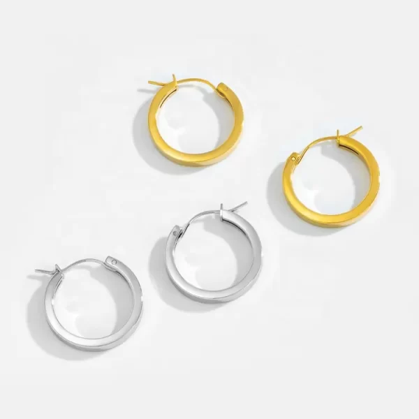 High End Polished Flat Hoop Earrings Gold and Silver