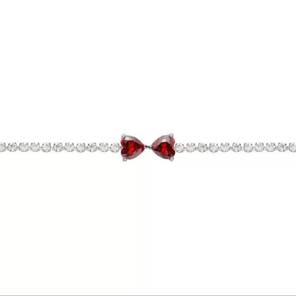 Love Doble Heart Cubic Zircon Chain in Red Color