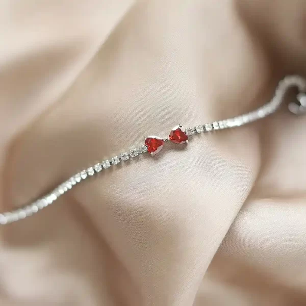 Love Doble Heart Cubic Zircon Chain Red Show