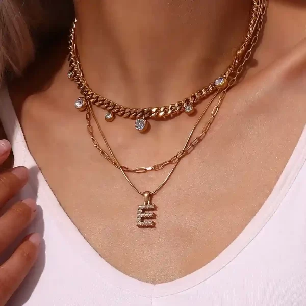 Necklace letter E Shown on Woman's Neck