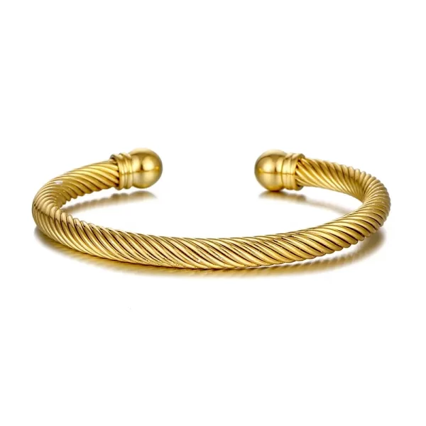 Round Cable Wire Twisted Open Cuff Bracelet Bangle Gold