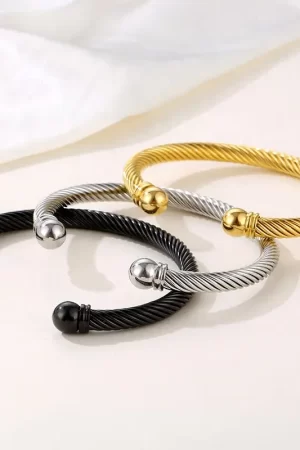 Round Cable Wire Twisted Open Cuff Bracelet Bangle Show