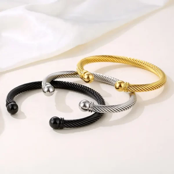 Round Cable Wire Twisted Open Cuff Bracelet Bangle Show