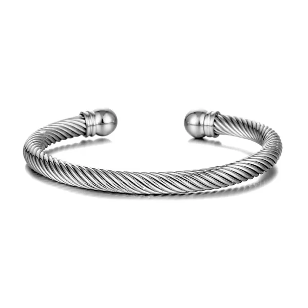 Round Cable Wire Twisted Open Cuff Bracelet Silver