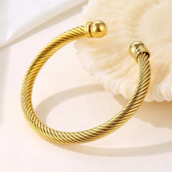 Round Cable Wire Twisted Open Cuff Bracelet Bangle gold vew