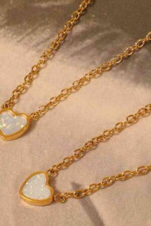 Sample of Two Shell Heart Love Charm Necklaces, Gold Color