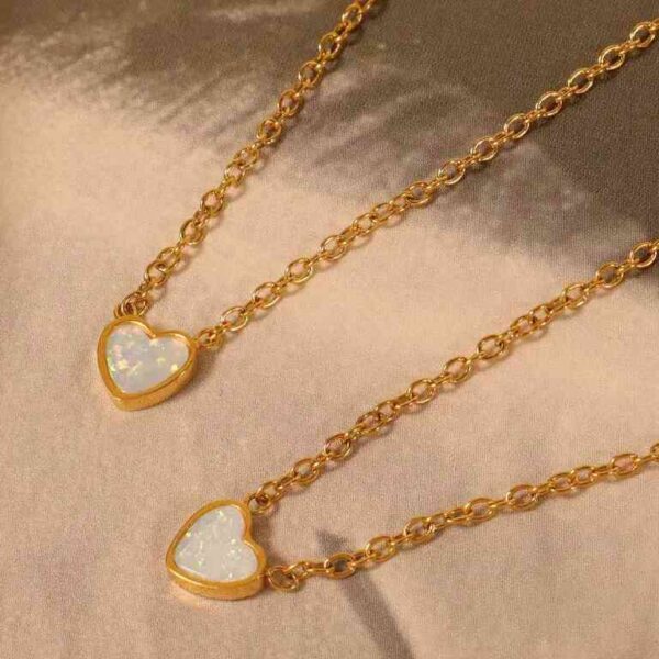 Sample of Two Shell Heart Love Charm Necklaces, Gold Color